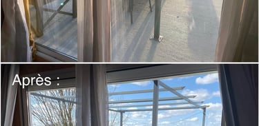Avant après d'un nettoyage de vitres chez particuliers baie vitrée - m&m services pro rouen