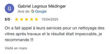 Avis google 5 étoiles clients m&m services pro nettoyage et vitres rouen 