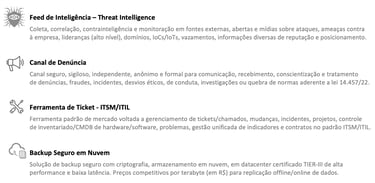 Canal de denúncia, ferramenta ITSM ITIL, Backup em nuvem seguro