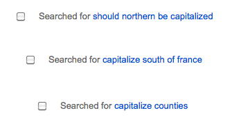 Searches including "should northern be capitalized," "capitalize south of france," and more
