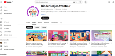 screenshot kinderliedjes avontuur youtube kanaal