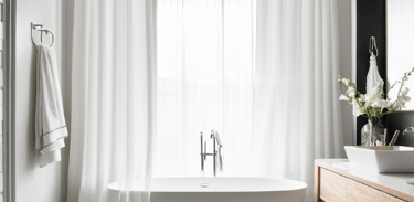 Baltos užuolaidos vonioje