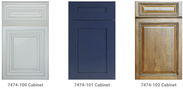 a variety of kitchen cabinets with different colors and styles