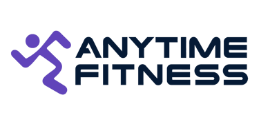 a man running with the words anytime fitness