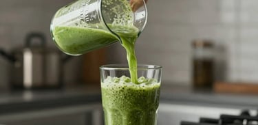 A person in a modern Canadian kitchen pouring a vibrant green smoothie into a glass, symbolizing wellness and habit-building.
