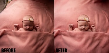 a baby girl is shown in the same image
