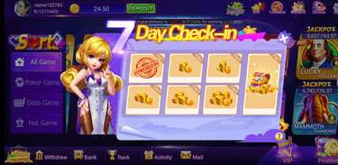 Daily Check in Bonus details of 7F777 Game App.