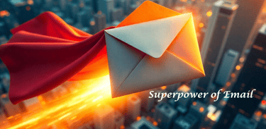 A flying envelope with a superman cape, a text -superpower of email