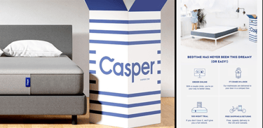 split screen, left side casper mattress, right side their email marketing sample