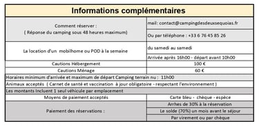 tarifs 2026 informations complémentaires