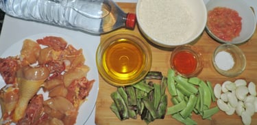 Los ingredientes básicos de la paella valenciana.