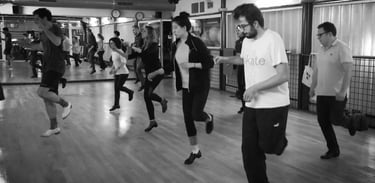 Adult tap dance lesson at Kajyn Studio in central Paris