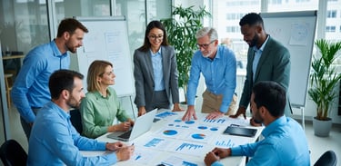 personas que revisan la misión de la compañía