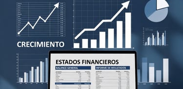 gráficos en crecimiento y hoja que muestra los estados financieros