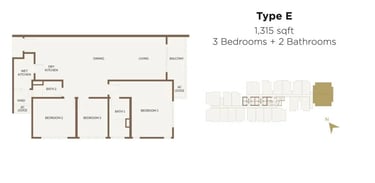 1315 square feet premium dual key 3 bedroom floor plan with 400m covered walkway to RTS Bukit Chagar