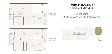 2411sf square feet luxury 4 bedroom duplex with 2 balcony floor plan and 400m covered walkway to RTS