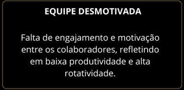 Falta de engajamento e motivação entre os colaboradores, refletindo em baixa produtividade