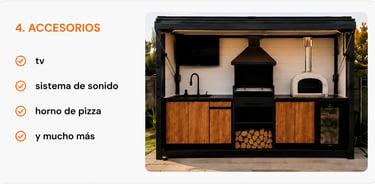 MUCHOS ACCESORIOS A ELEGIR, TV, SISTEMA DE SONIDO, HORNO DE PIZZA
