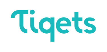 Official Tiqets logo in turquoise text isolated on a black background for travel bookings.