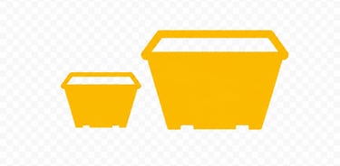 a yellow mini skip and larger skip bin of different sizes