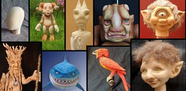 Selection of character, creature and portrait sculptures showcasing professional 3D sculptural services
