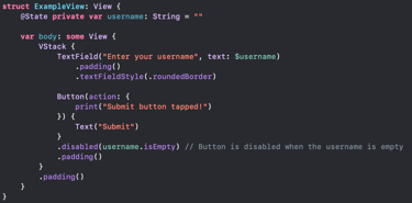 snippet of code with disabled modifier