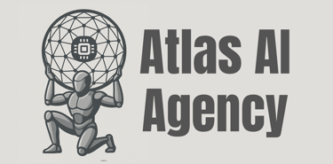 a man holding a large ball with the words atlas al agency