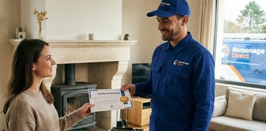 Remise du certificat de ramonage à une cliente ramonage directe 50 euros ramonage-nantes