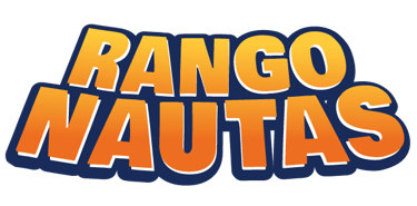 Logotipo oficial do Programa Rangonautas, com letras laranja e contorno azul.