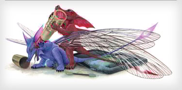 Naughty bug dragons playing with make up