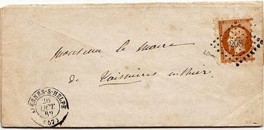 1862: Brief in AVESNES aufgegeben für die Gemeinde TAISNIÈRES-EN-THIÉRACHE