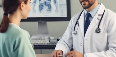 The image depicts a clean and modern hospital room featuring a hospital bed with advanced monitoring equipment attached. The room is well-lit with ceiling lights and has a large window with blinds, allowing natural light to enter. The floors are made of polished wood, and there are neutral-colored walls. Medical equipment and a computer monitor are suspended above the bed, contributing to the sterile and professional atmosphere of the room.