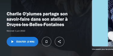 capture d'écran du site de Ici Auxerre et lien vers l'interview radio de la créatrice Charlie O'Plum