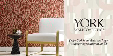 Elegant York Wallcoverings banner featuring modern patterned wallpaper designs and stylish home interior decor.