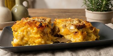 Creamy pumpkin lasagna - With béchamel, brie & mushrooms