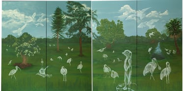 Watercolor white sketching placing wildlife in a Florida pine flats vista painting.