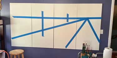 Perspective applied to four panels of stretched canvas to see what the painting's movement will look like before painting.