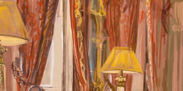 Digital drawing - the pink dining room at Dumfries House 