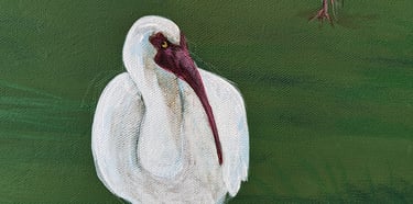 Work-in-Progress WIP acrylic painting of an ibis looking back.