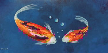 Abstract colourful koi fish painting