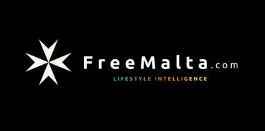 FreeMalta.com logo with a white Maltese cross and Lifestyle Intelligence slogan on a black background.