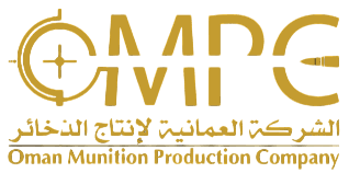 Oman Munition Production Company logo featuring a target and bullet symbol.