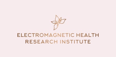 Electromagnetic Health Research Institute logo - gold lettering with light rose background