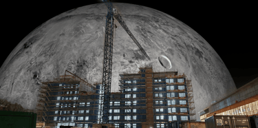 construction site with moon in the backround