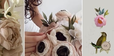 Fotografía de una novia observando o sosteniendo un ramo con un estilo elegante y personal, transmit