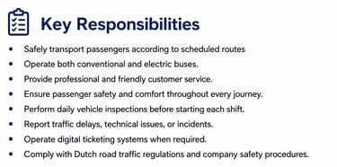Bus Driver Jobs Netherlands – Key responsibilities