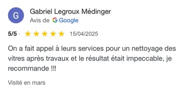 Avis google 5 étoiles clients m&m services pro nettoyage et vitres rouen 