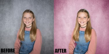 a girl with blonde hair and overalls posing for a photo