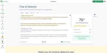 Quillbot: AI Detector Section: This tab shows the AI's contribution to the generated text.