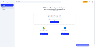 SPEECHIFY AI: Upon logging in, upload your text document on the homepage.